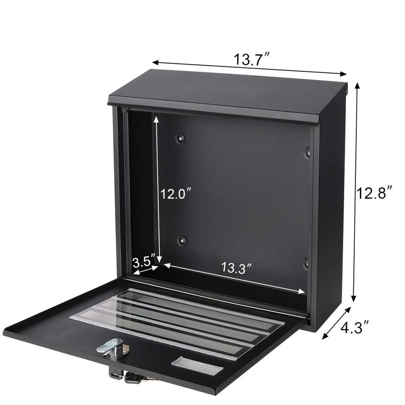 Parrency Locking Mailbox Wall Mounted Vertical mailboxes with Key Lock Large Capacity Steel Cover Metal Postbox for House Home Outside,Key Lock Drop Box with Galvanized Cover,13.6 x 12.8 x 4.3Inch - Image 2